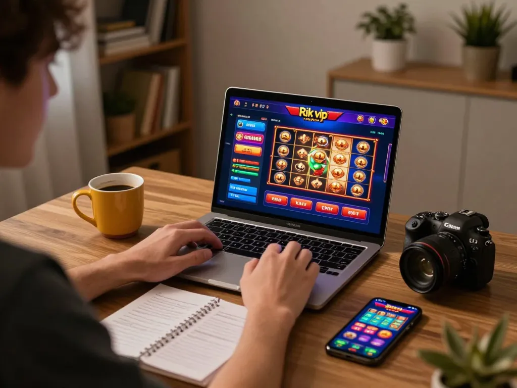 Play exciting casino games at Rik vip while enjoying a cozy home environment with vibrant displays.