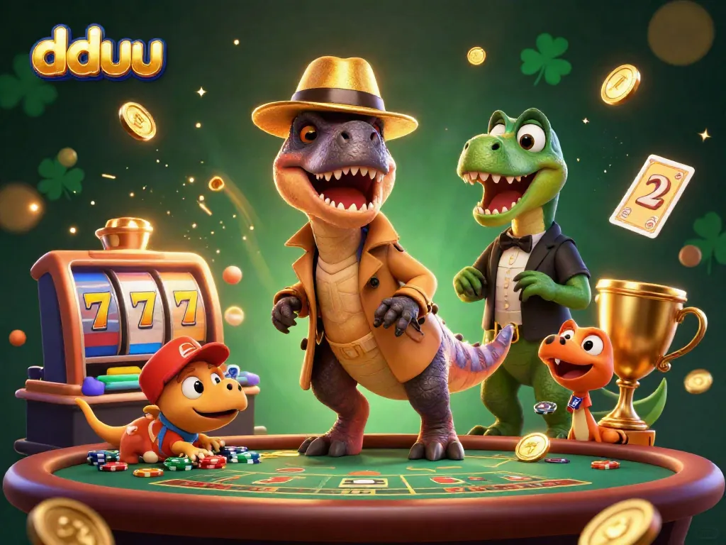 Experience the thrill of dduu gaming with vibrant 3D illustration showcasing casino characters and elements.