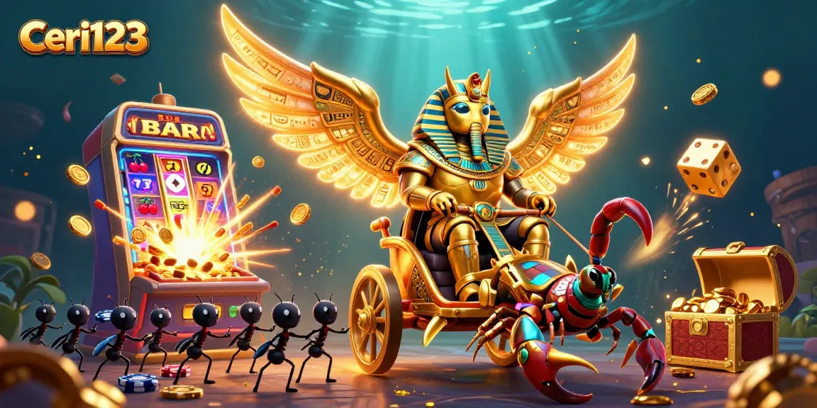 Experience exhilarating payouts at Ceri123 while playing thrilling slot games amidst a richly detailed casino scene.