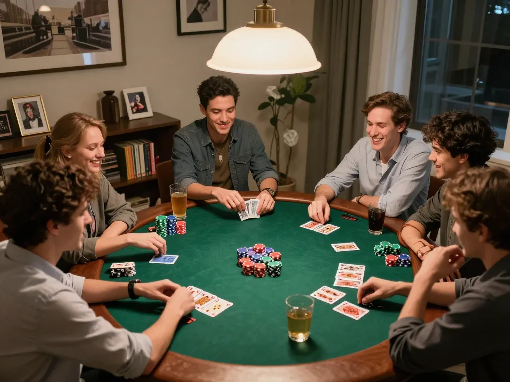 Friends enjoying a poker game at home, highlighting sc88 gaming strategies and fun social interaction.