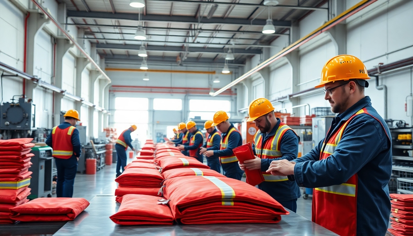 Fire blanket manufacturer showcasing high-quality fire safety products in a vibrant manufacturing facility.