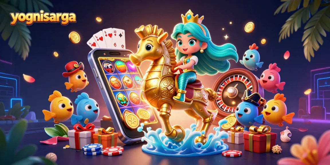 Win big with yognisarga as a mermaid princess and seahorse celebrate casino games!