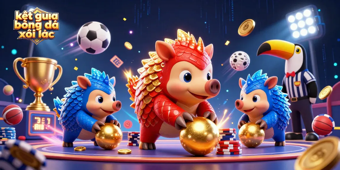 Experience the excitement of kết quả bóng đá xôi lạc with animated pangolins, sports elements, and dynamic gambling visuals.