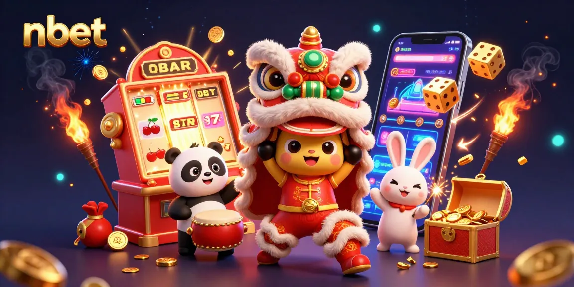 Experience the excitement of nbet with a vibrant 3D casino scene filled with animated characters and winning elements.