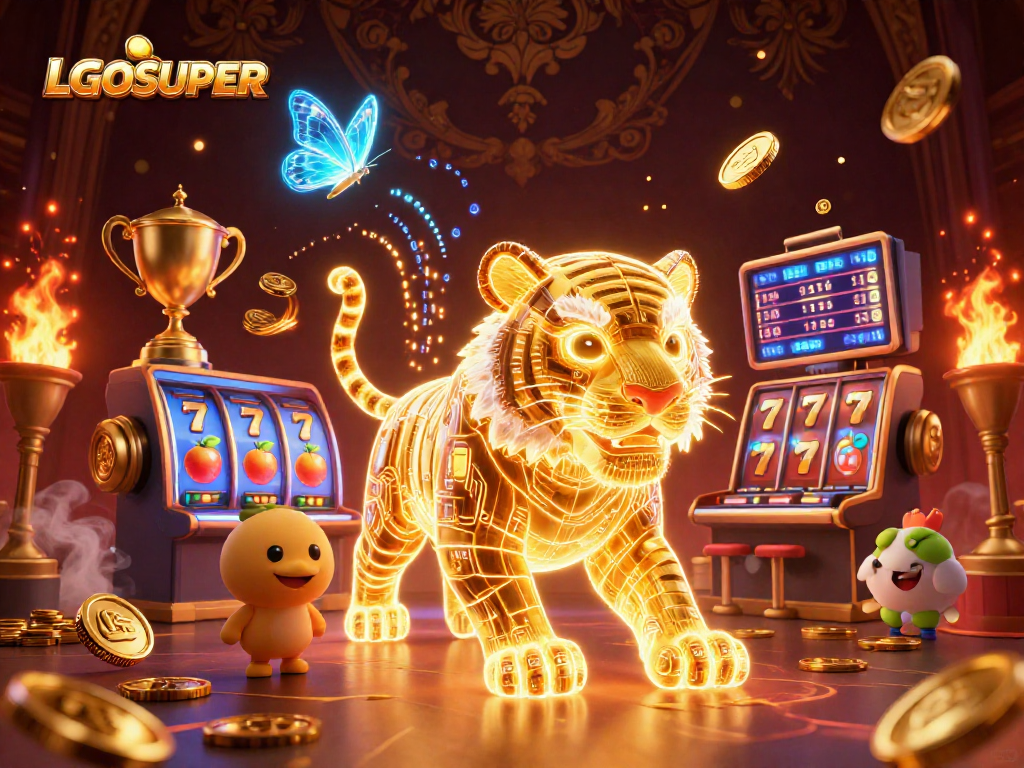 Experience LGOSUPER's thrilling digital slots with vibrant animations and golden visuals.