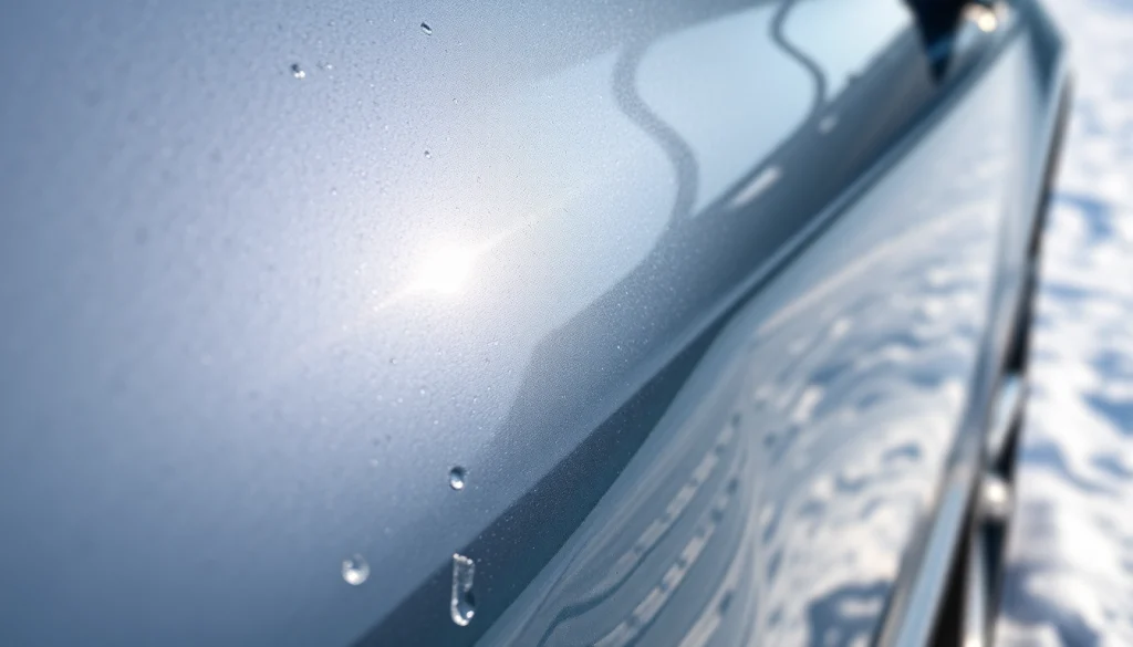 PPF winter road salt protection showcasing a glossy car surface against winter conditions.