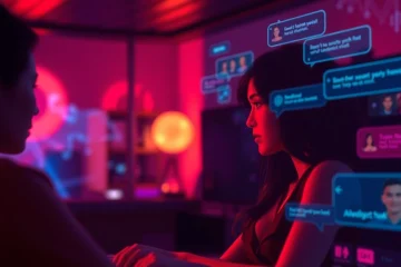 Engaging interface showcasing porn chat AI interactions with vibrant colors and inviting characters.