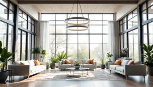 Shop ModernLighting with a contemporary fixture illuminating a stylish living room.