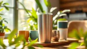 Engaging tumblers displayed alongside vibrant greenery and soft light.