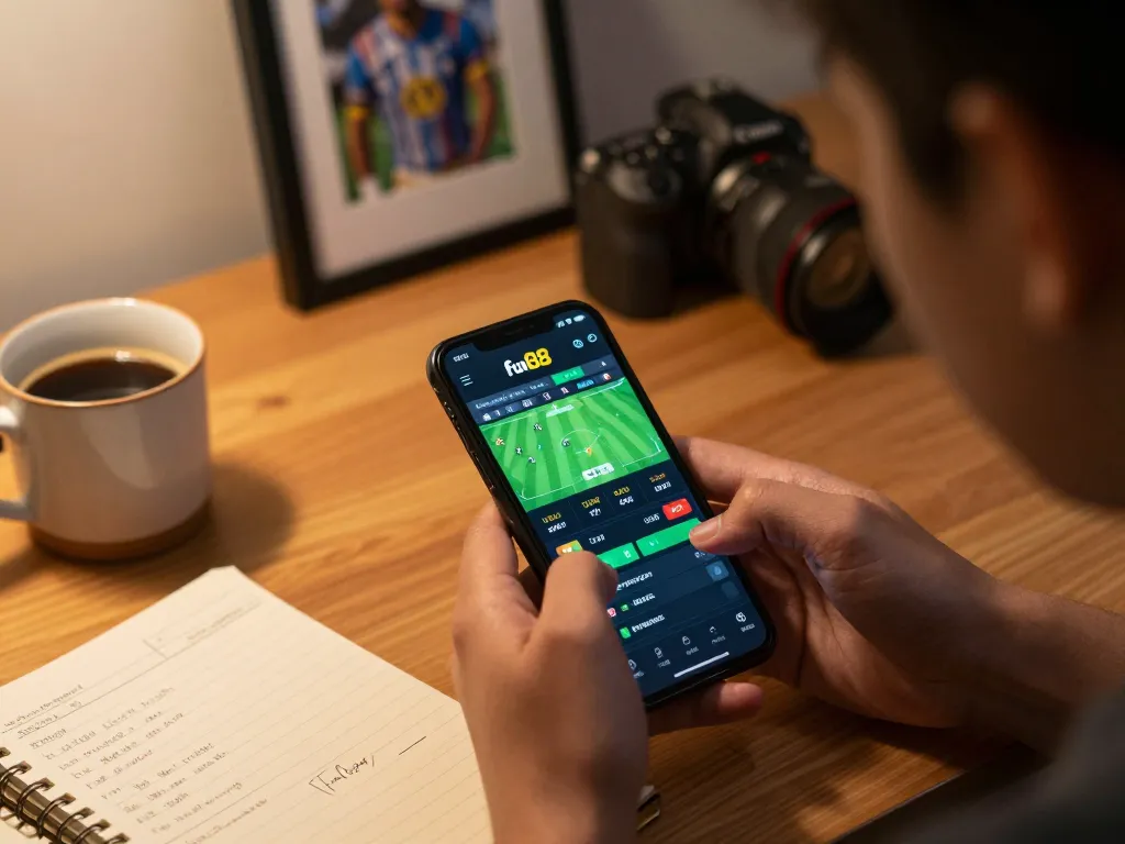 Betting live on fun88 sports app at home, capturing strategic moments for winning bets.