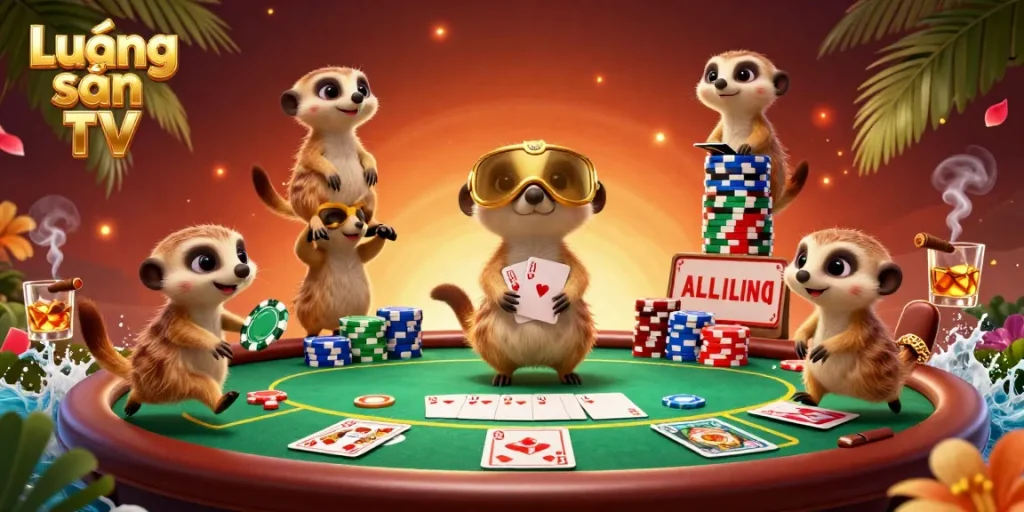Lương sơn TV showcases lively meerkats in a vibrant casino setting, delivering an engaging poker experience.