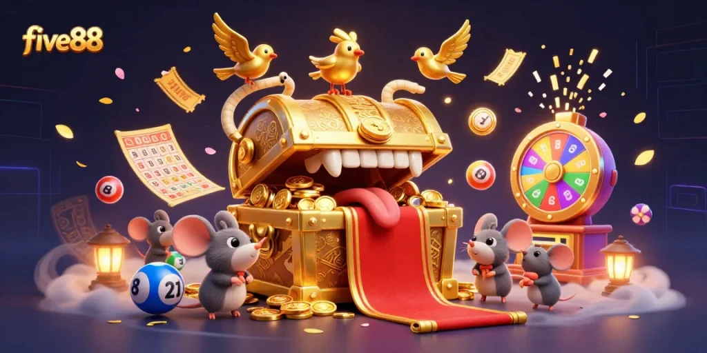 Engage in thrilling gaming adventures with five88 animated elements showcasing excitement in a vibrant casino setting.
